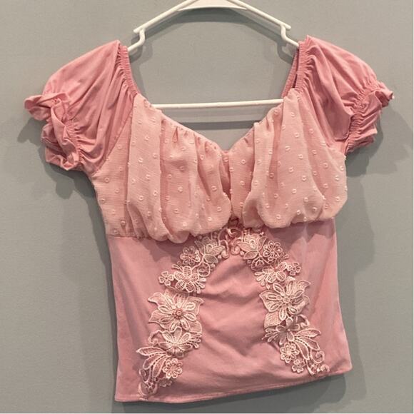 vilvoket Tops - Vintage Womens Y2K Babydoll Top XXS XS Coquette Milkmaid Romantic Beaded Fairy